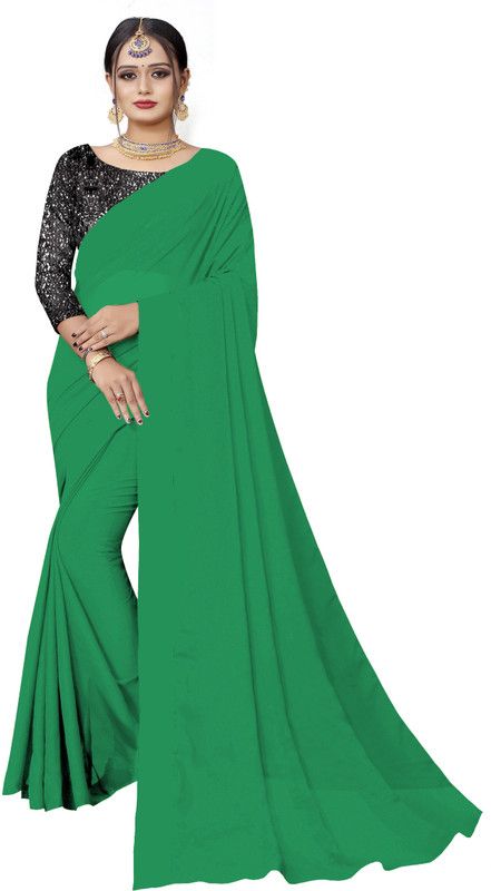 Solid/Plain Bollywood Georgette Saree  (Pack of 2, Green)