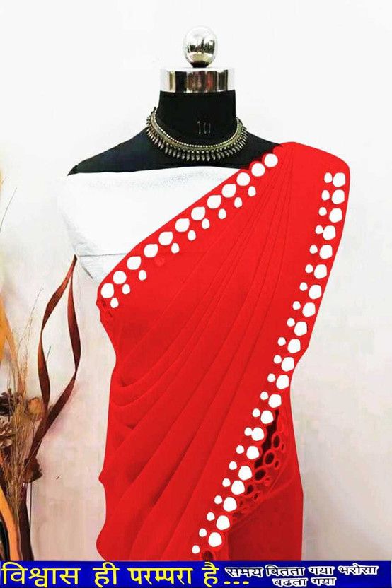 Embroidered Daily Wear Chiffon Saree  (Red)