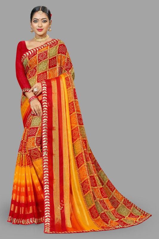 Checkered Bollywood Silk Blend Saree  (Multicolor)
