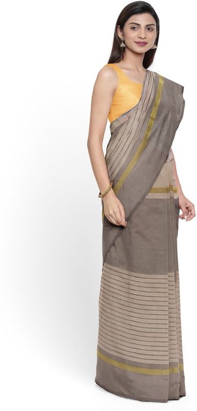 Lugade Cotton Silk Saree  (Brown)