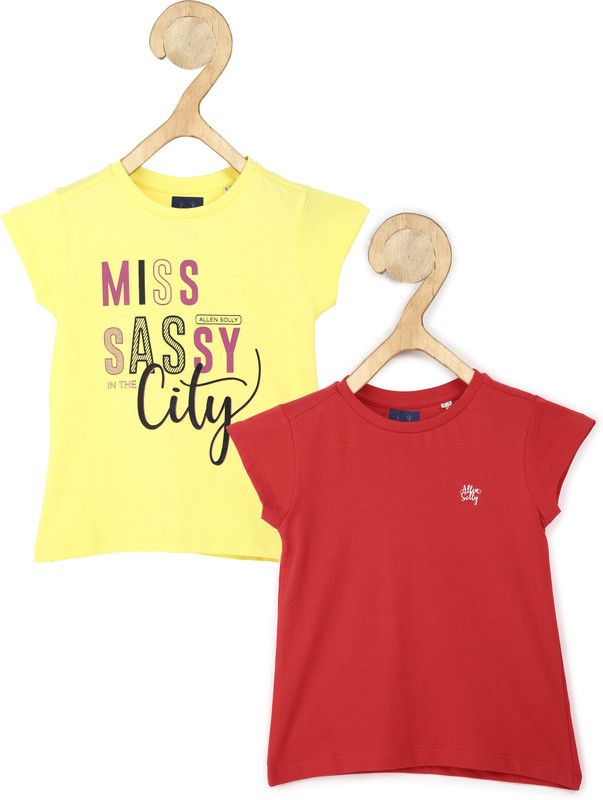 Girls Casual Pure Cotton Knit Top  (Red, Pack of 2)