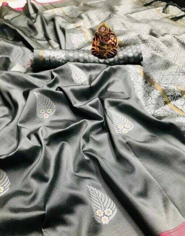 Kanjivaram Jacquard, Pure Silk Saree  (Grey)