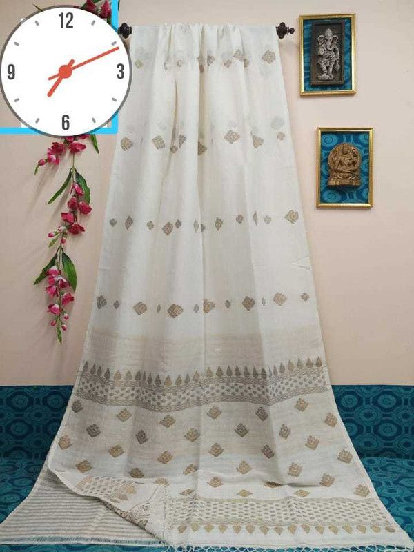 Self Design Handloom Linen Saree  (Multicolor)