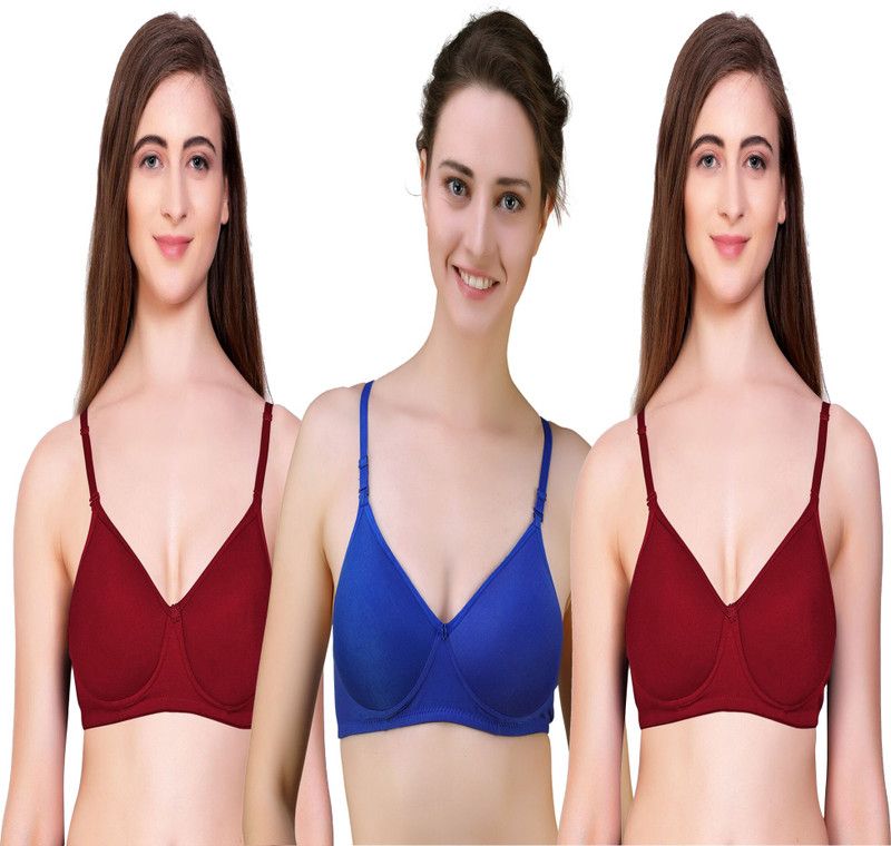 Pack of 3 Women T-Shirt Lightly Padded Bra  (Maroon, Blue)