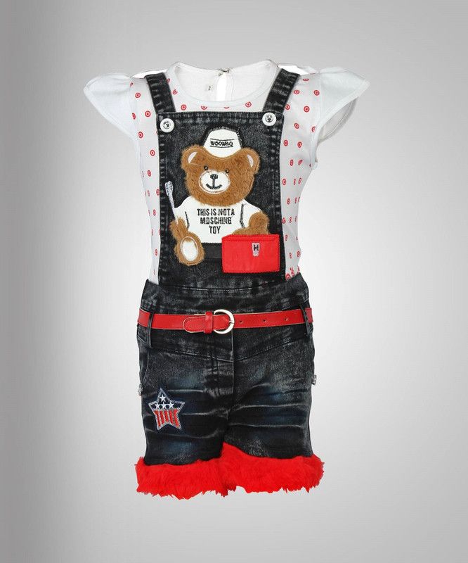 Girls Party(Festive) Top Dungaree  (Red)