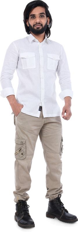 Linen Hunting Men Regular Fit Solid Spread Collar Casual Shirt