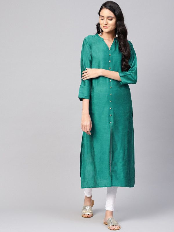 Women Solid Pure Silk Frontslit Kurta  (Multicolor)
