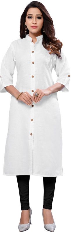 Women Solid Khadi Cotton Straight Kurta  (White)