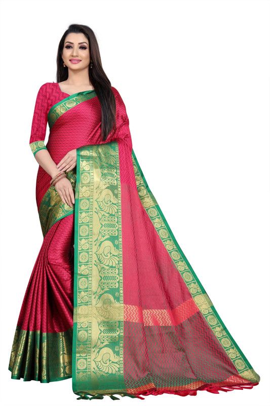 Bollywood Jacquard Saree  (Pink, Green)