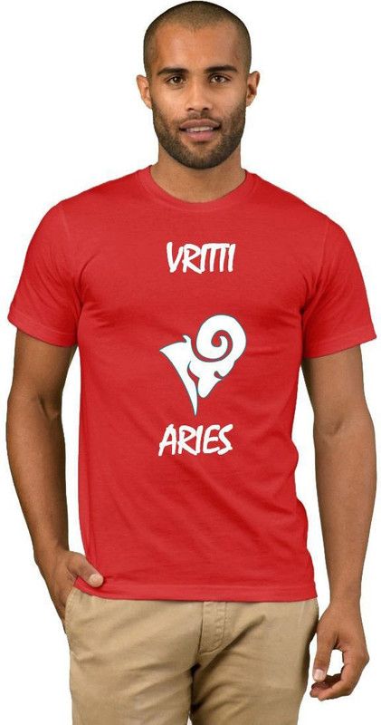 Vritti Zodiac Aries Style Fashion V03 Men Printed Round Neck Cotton Blend Red T-Shirt