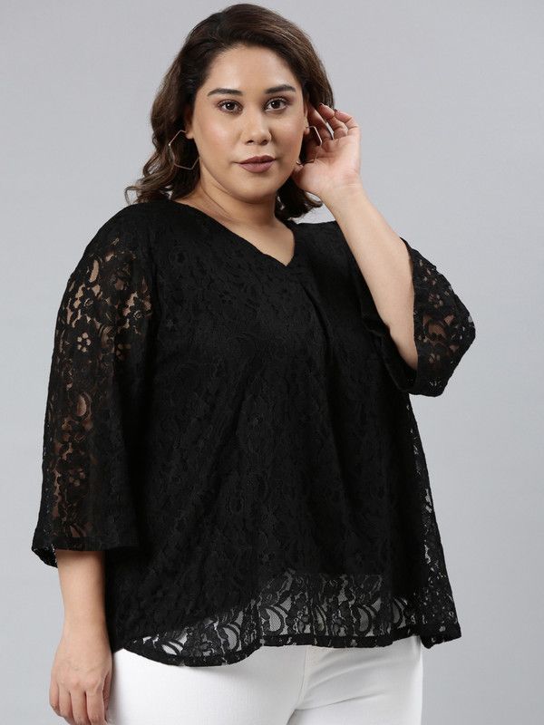 Casual Regular Sleeves Self Design Women Black Top