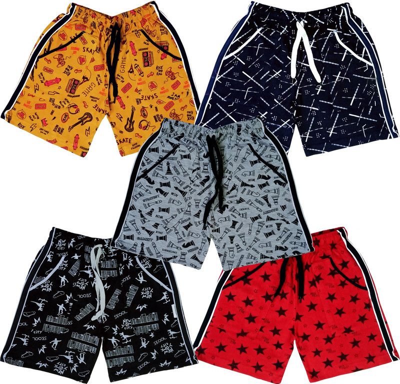 Short For Boys & Girls Casual Printed Cotton Blend  (Grey, Pack of 5)