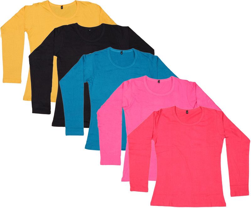 Pack of 5 Casual Regular Sleeves Solid Women Multicolor Top