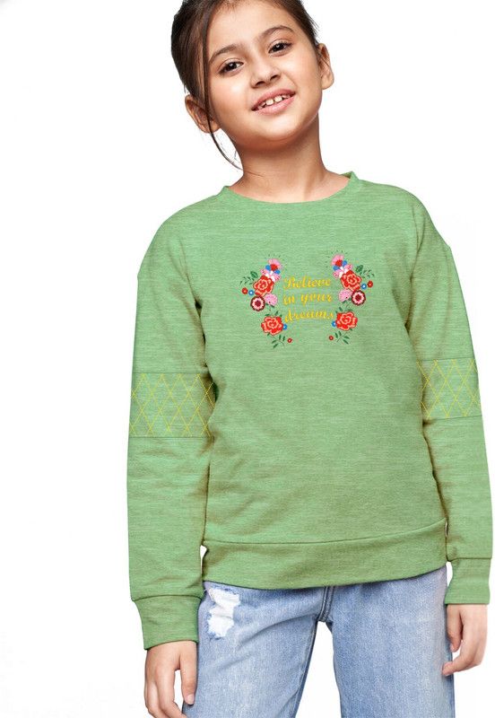 Girls Full Sleeve Floral Print Sweatshirt