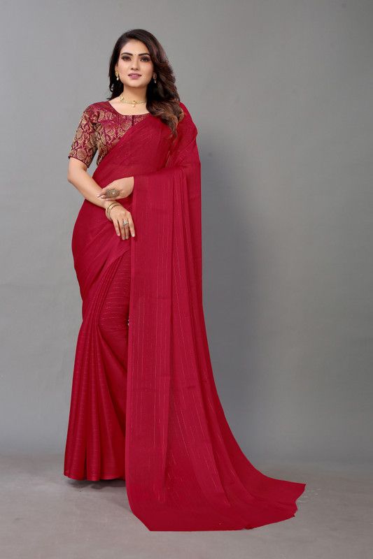 Self Design Fashion Georgette Saree  (Red)