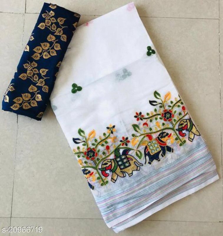 Embroidered Chanderi Chanderi Saree  (White)