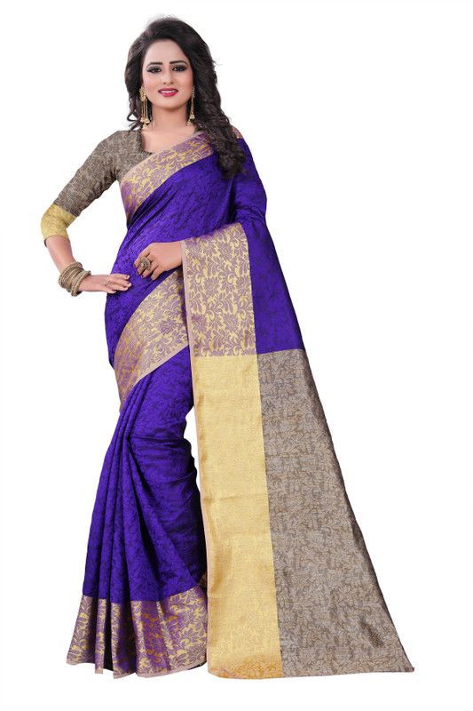 Floral Print Dharmavaram Jacquard, Cotton Silk Saree  (Purple)