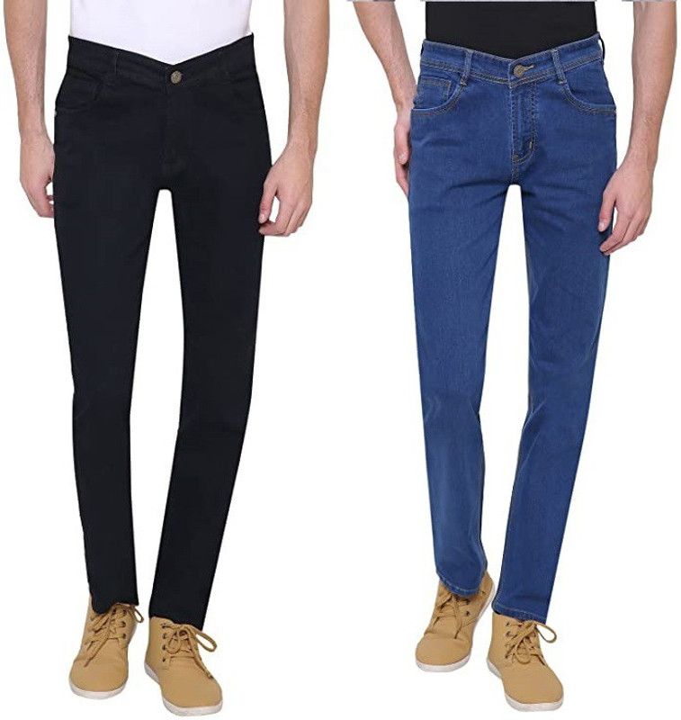 Men Slim Mid Rise Black, Blue Jeans  (Pack of 2)