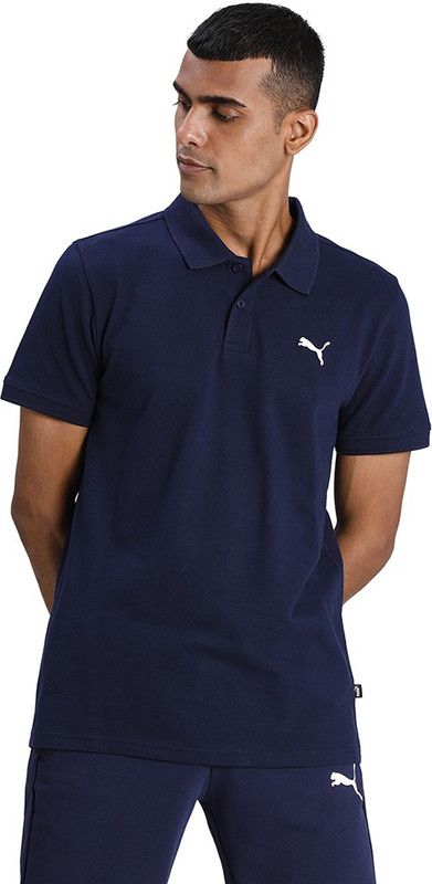 ESS Pique Polo Men Solid Polo Neck Cotton Blend Blue T-Shirt