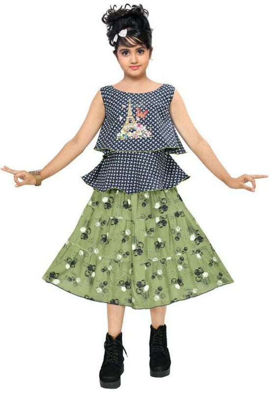 Girls Below Knee Party Dress  (Dark Green, Sleeveless)