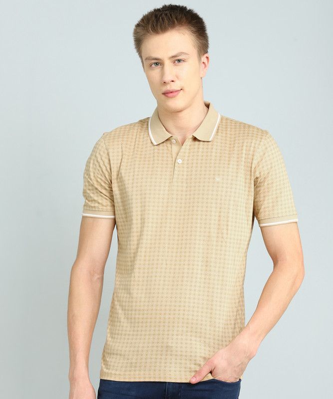 Men Self Design Polo Neck Cotton Blend Brown T-Shirt