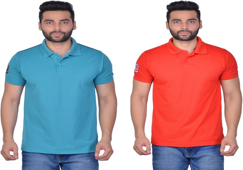 Pack of 2 Men Solid Polo Neck Cotton Blend Red, Light Green T-Shirt