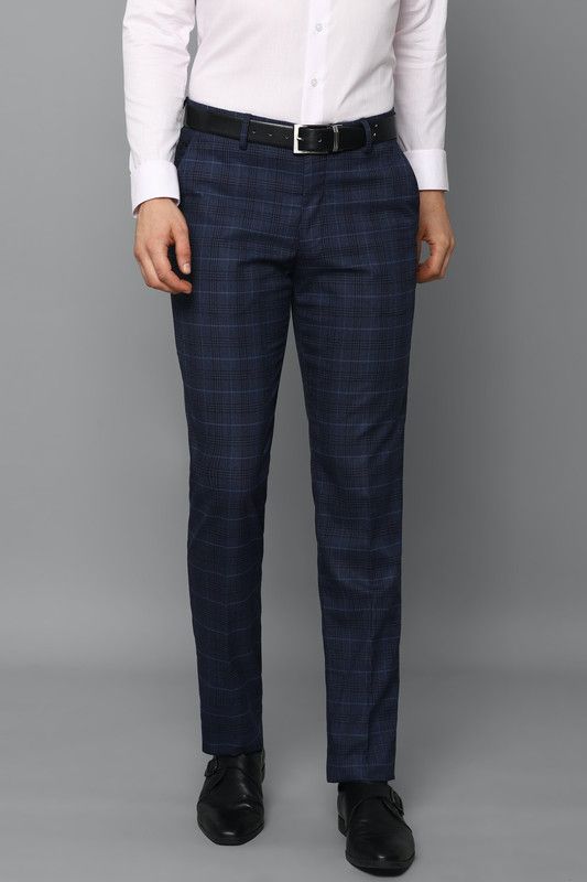 Men Slim Fit Dark Blue Polyester Trousers