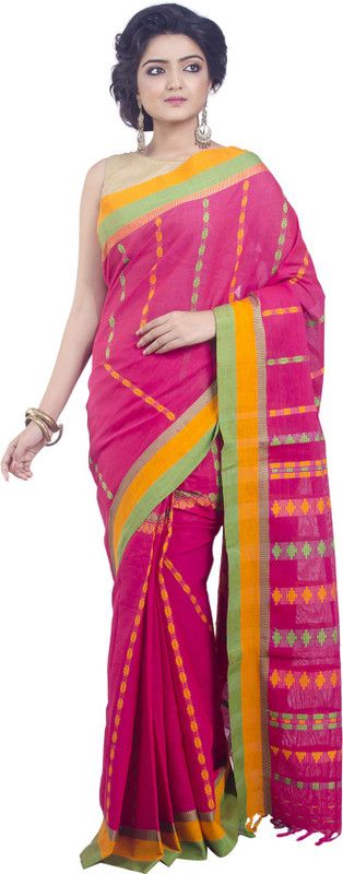 Printed, Woven Daily Wear Cotton Blend Saree  (Pink)