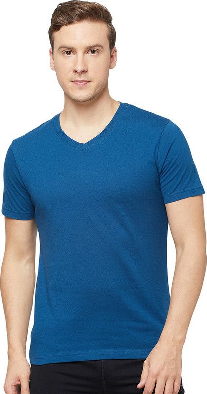 Sporto Denim Navy Cotton Tshirts Men Solid V Neck Cotton Blend Navy Blue T-Shirt