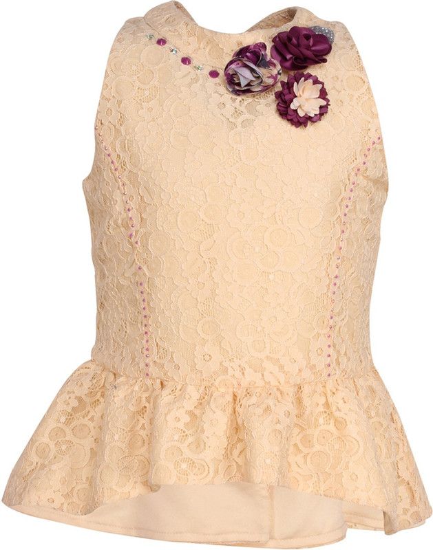 Girls Party Lace Top  (White, Pack of 1)