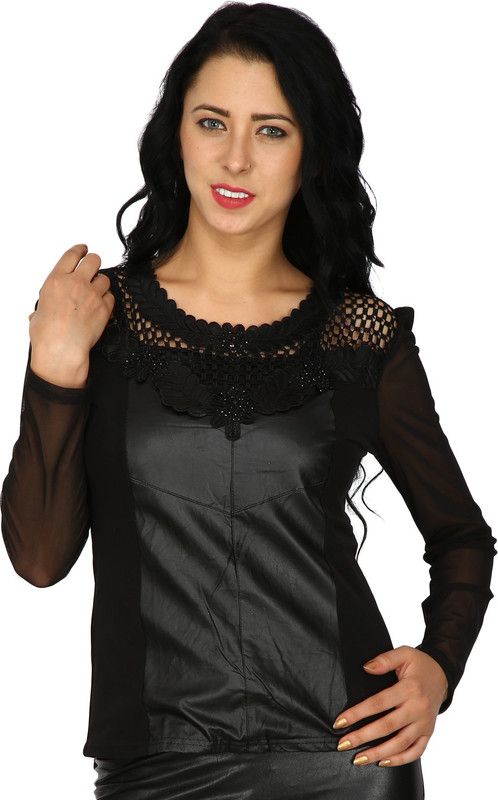 Party Regular Sleeves Lace Women Black Top