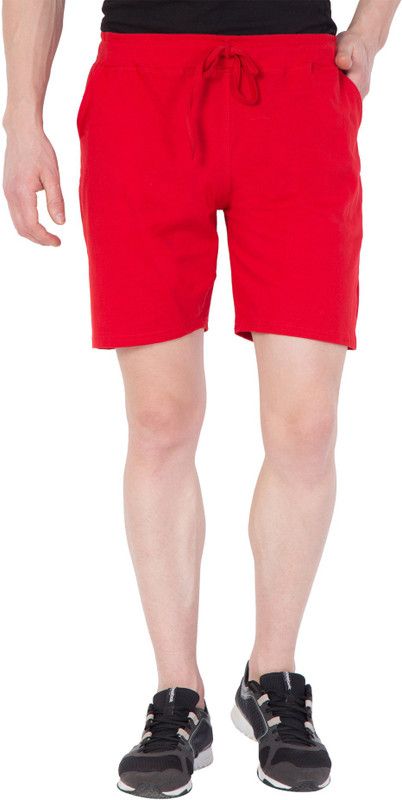 Solid Men Red Running Shorts