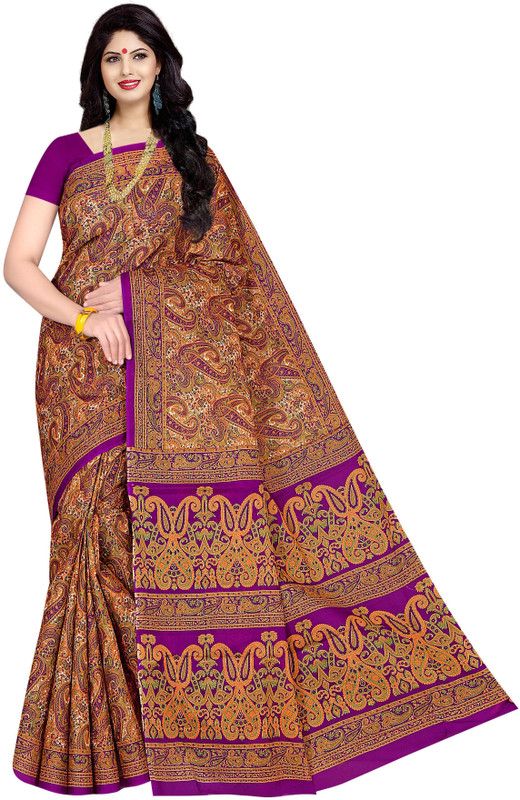 Printed Bhagalpuri Pure Cotton Saree  (Purple)