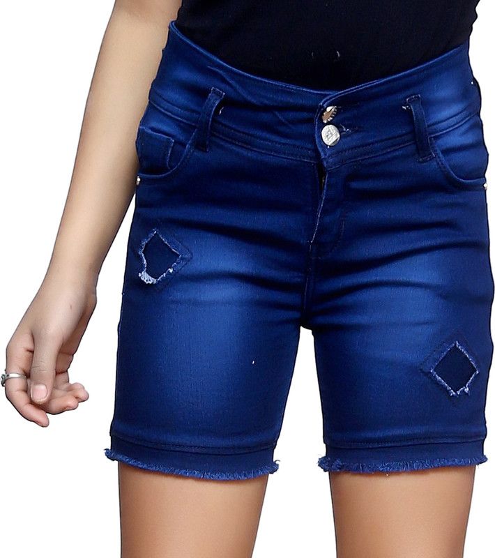 Short For Girls Casual Solid Denim  (Light Blue, Pack of 1)