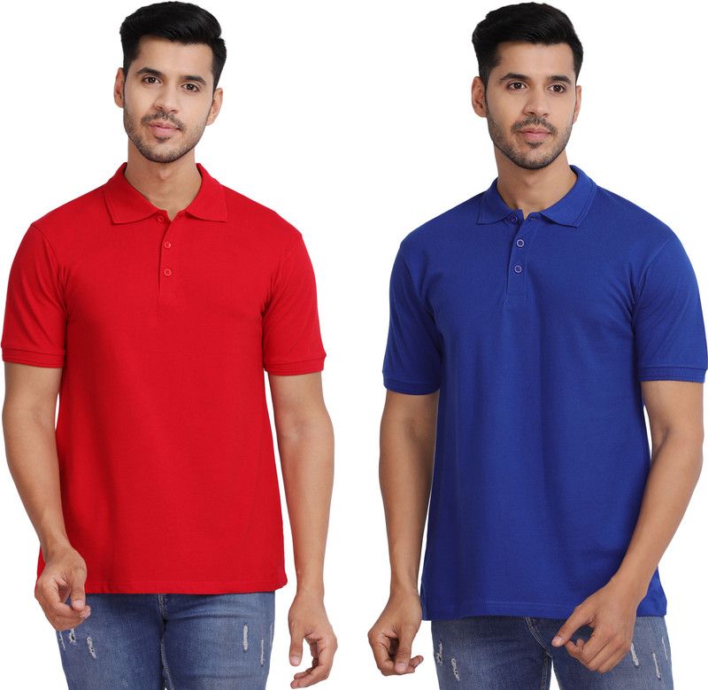 Pack of 2 Men Solid Polo Neck Pure Cotton Multicolor T-Shirt