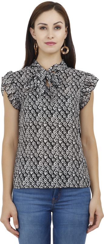 Party Butterfly Sleeves Printed Women Black Top
