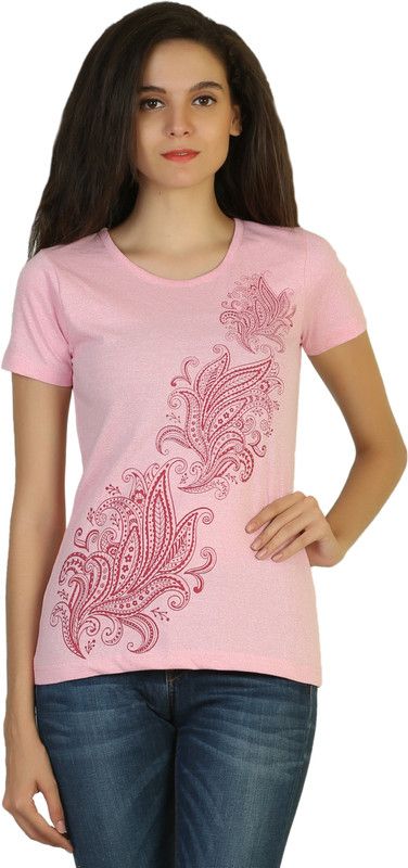 Casual Regular Sleeves Printed, Graphic Print Women Pink Top