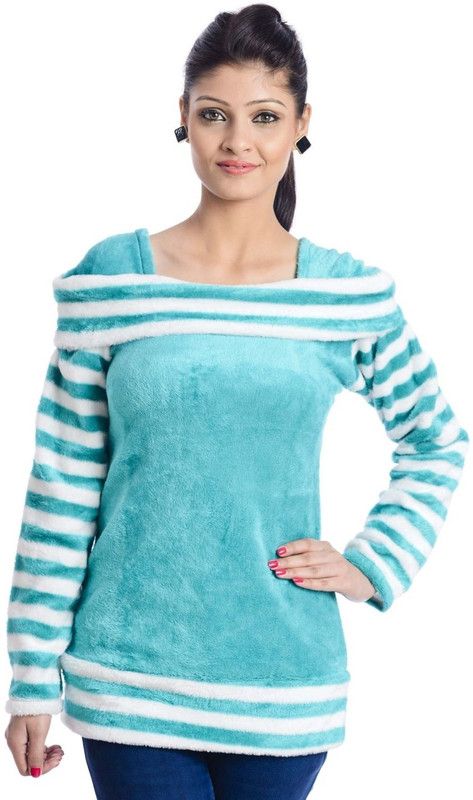 Casual Regular Sleeves Self Design, Striped Women Green Top