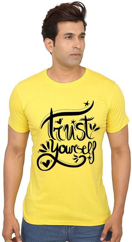 Trust Yourself Men Graphic Print Round Neck Pure Cotton Yellow T-Shirt