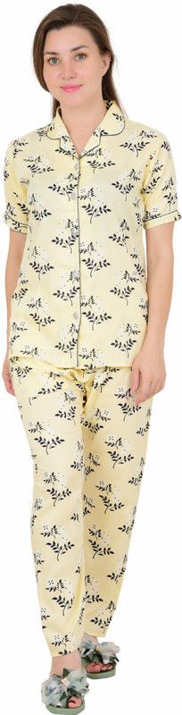 Women Shirt & Pyjama set Orange Floral Print