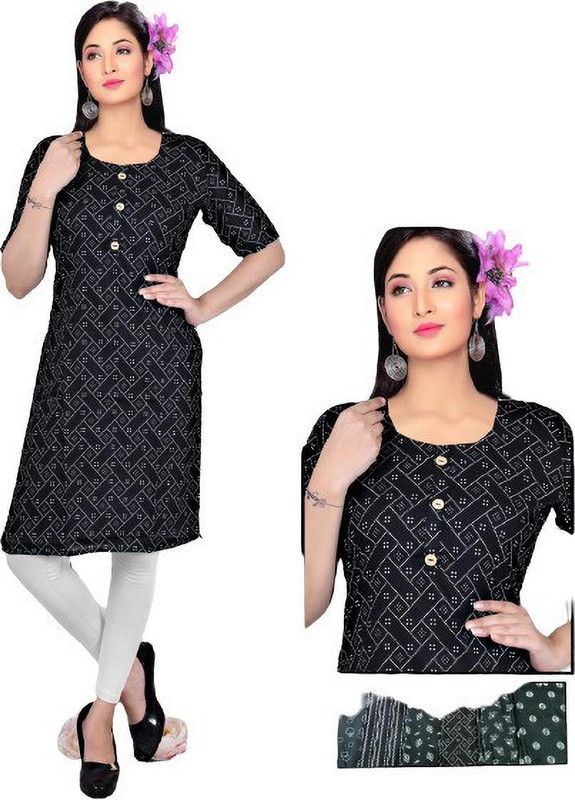Women Solid Viscose Rayon Ethnic Dress  (Black)
