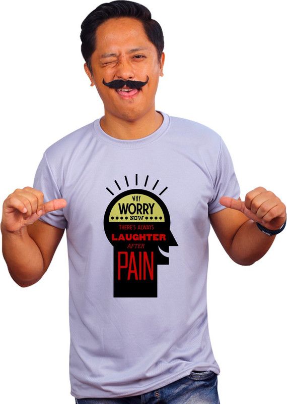 Laughter After Pain Men Typography Round Neck Polyester Grey T-Shirt