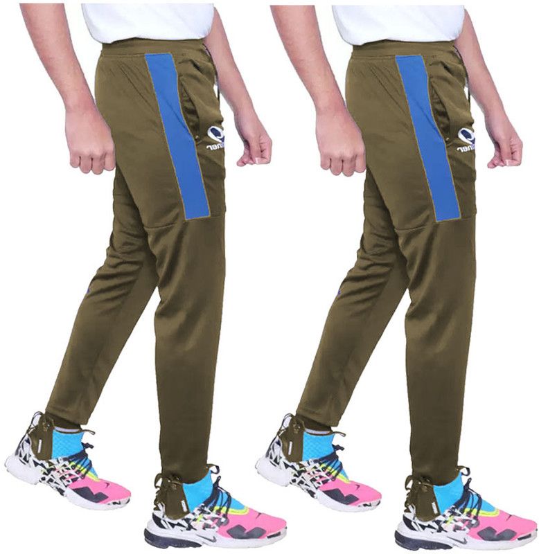 Pack of 2 Men Solid Olive Track Pants