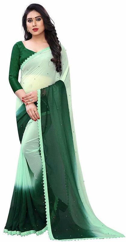 Color Block Daily Wear Georgette Saree  (Green)