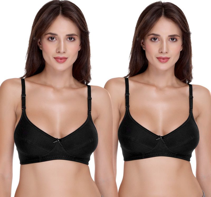 Pack of 2 Women Full Coverage Non Padded Bra  (Black, Black)