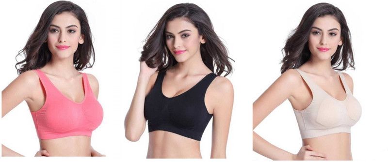 LX PRODUCTS Women's Non-Padded Non-Wired Air Bra-Pack of 3 Women Sports Non Padded Bra  (Pink, Black, Beige)