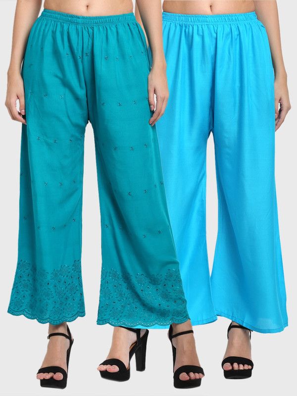 Pack of 2 Women Regular Fit Green, Light Green Viscose Rayon Trousers