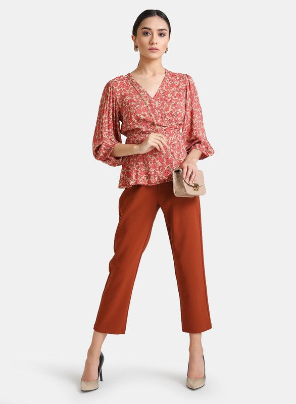 Casual Balloon Sleeve Floral Print Women Pink, Beige Top