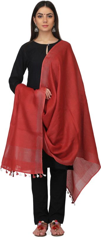Cotton Blend Woven, Solid Maroon Women Dupatta