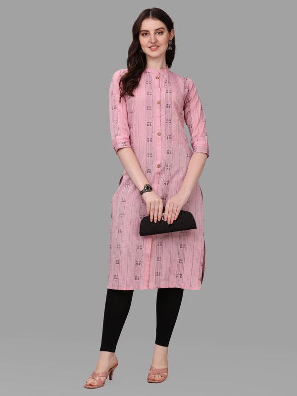 Women Woven Design Pure Cotton Ethnic Dress  (Pink)